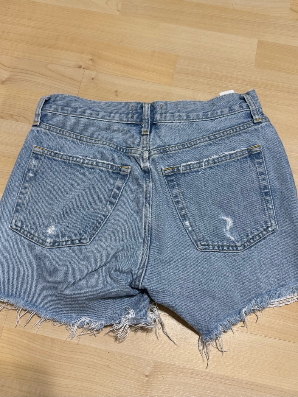 Agolde Light Blue Distressed High-Rise Denim Shorts - Picture 2 of 3